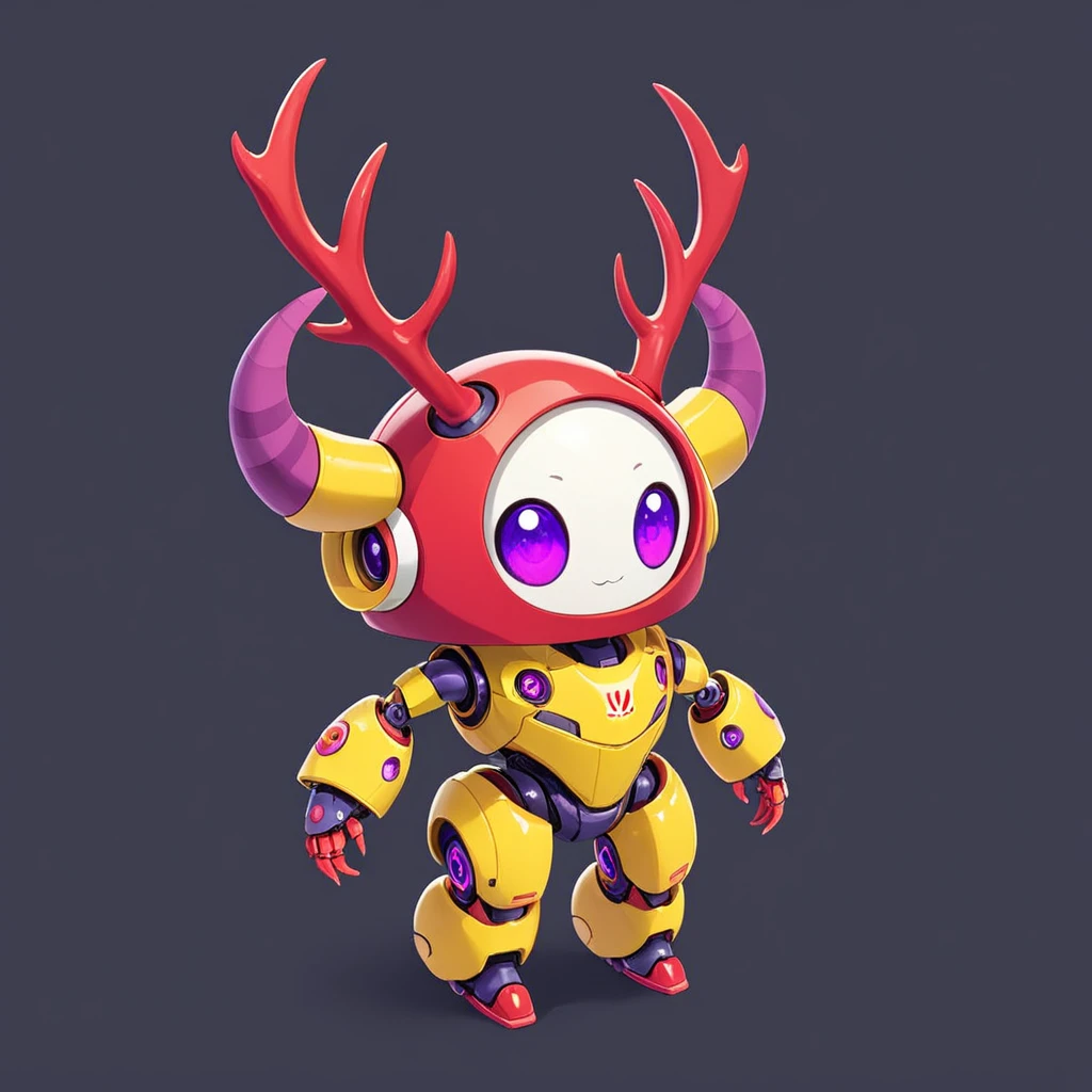 cute robot , Red Antler with primary red color palette  with purple pink white and yellow