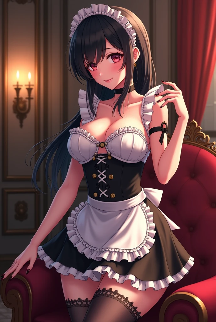 (Best Quality, Masterpiece: 1.1), (Fidelity: 1.4), 1 girl, upper body, long hair, five-star hotel, black corset, messy clothes, panties