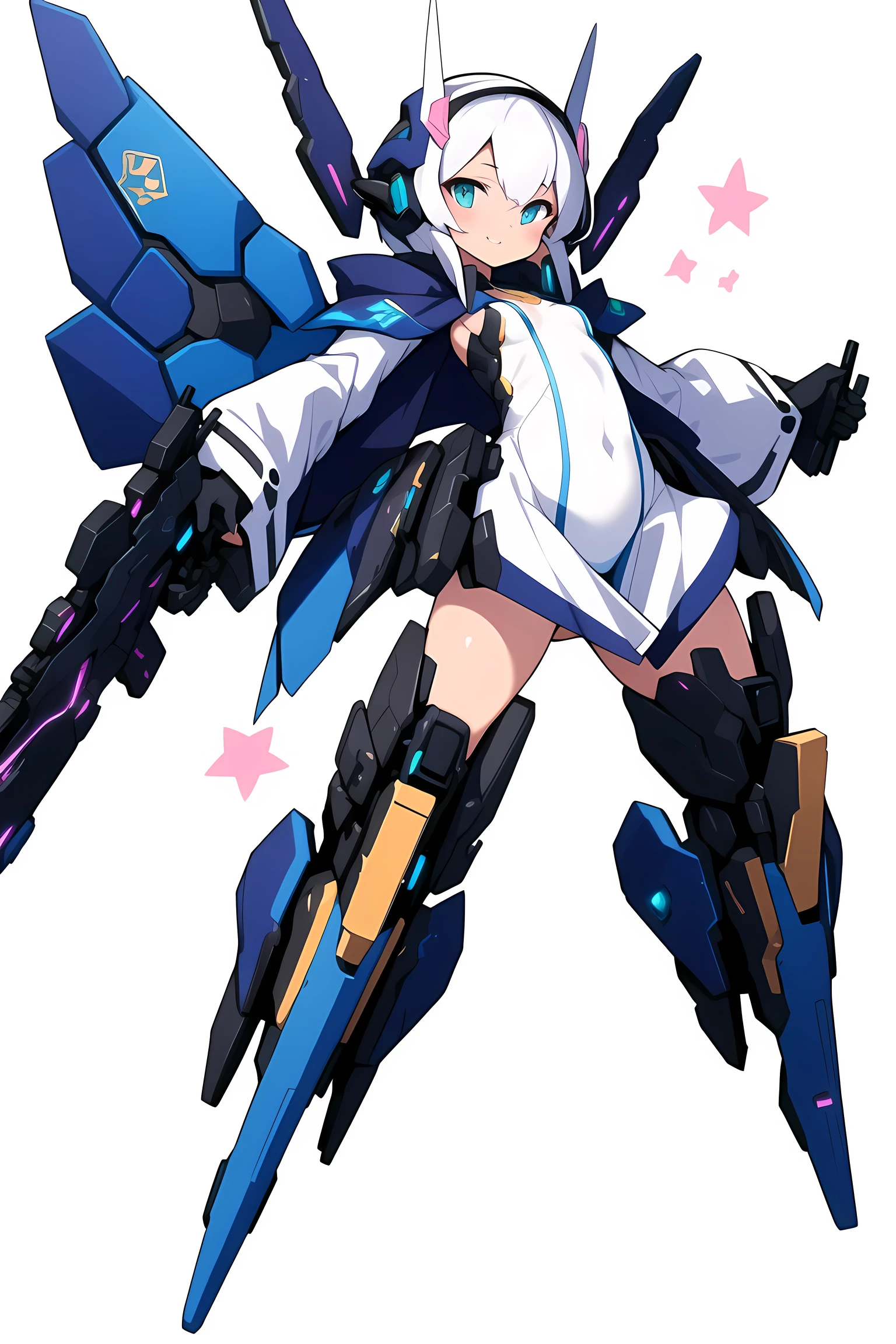 [(NO BACKGROUND:1.5),::5] (WHITE BACKGROUND:1.5), [(ROBE:1.5)::,5] (small breasts:1.5), [(HEADGEAR:1.5)::,5] (weapon:1.5), [(DYNAMIC POSE:1.5),::5] (flying:1.5), (1girl:1.5), full body, looking at viewer, (coat, robe, wizard robe, clothes, shirt, jacket, contemporary, magical, magician, modern, mecha musume, futuristic:1.4), solo, full body, masterpiece, solo, futuristic, beautiful, detailed eyes, detailed face, absurdres, ultra-detail, masterpiece, highres, 4k, high quality, digital art, sparkling eyes, (flying in air, striking pose:1.5)