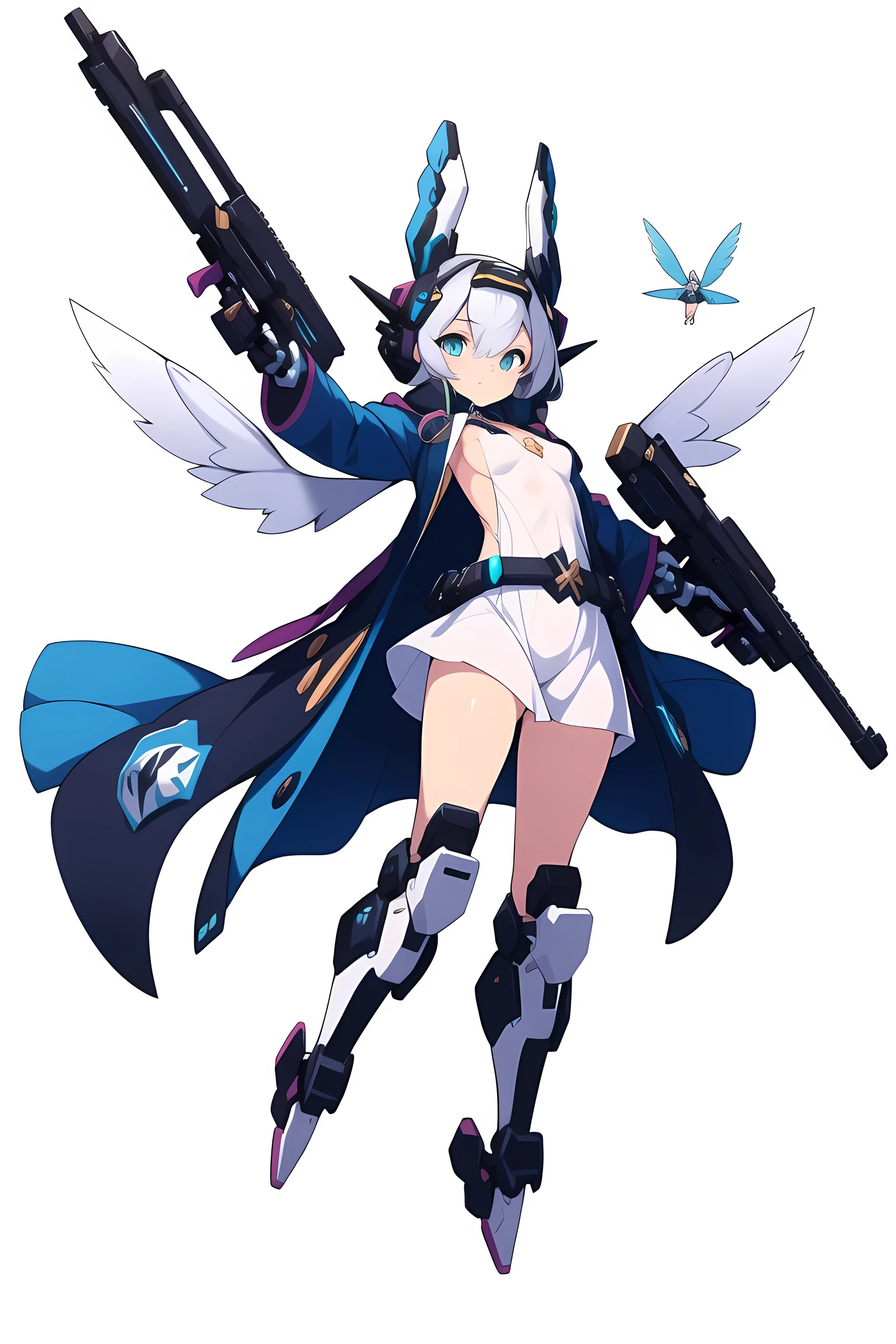 [(NO BACKGROUND:1.5),::5] (WHITE BACKGROUND:1.5), [(ROBE:1.5)::,5] (small breasts:1.5), [(HEADGEAR:1.5)::,5] (weapon:1.5), [(DYNAMIC POSE:1.5),::5] (flying:1.5), (1girl:1.5), full body, looking at viewer, (coat, robe, wizard robe, clothes, shirt, jacket, contemporary, magical, magician, modern, futuristic:1.4), solo, full body, masterpiece, solo, futuristic, beautiful, detailed eyes, detailed face, absurdres, ultra-detail, masterpiece, highres, 4k, high quality, digital art, sparkling eyes, (flying in air, striking pose:1.5), mecha musume