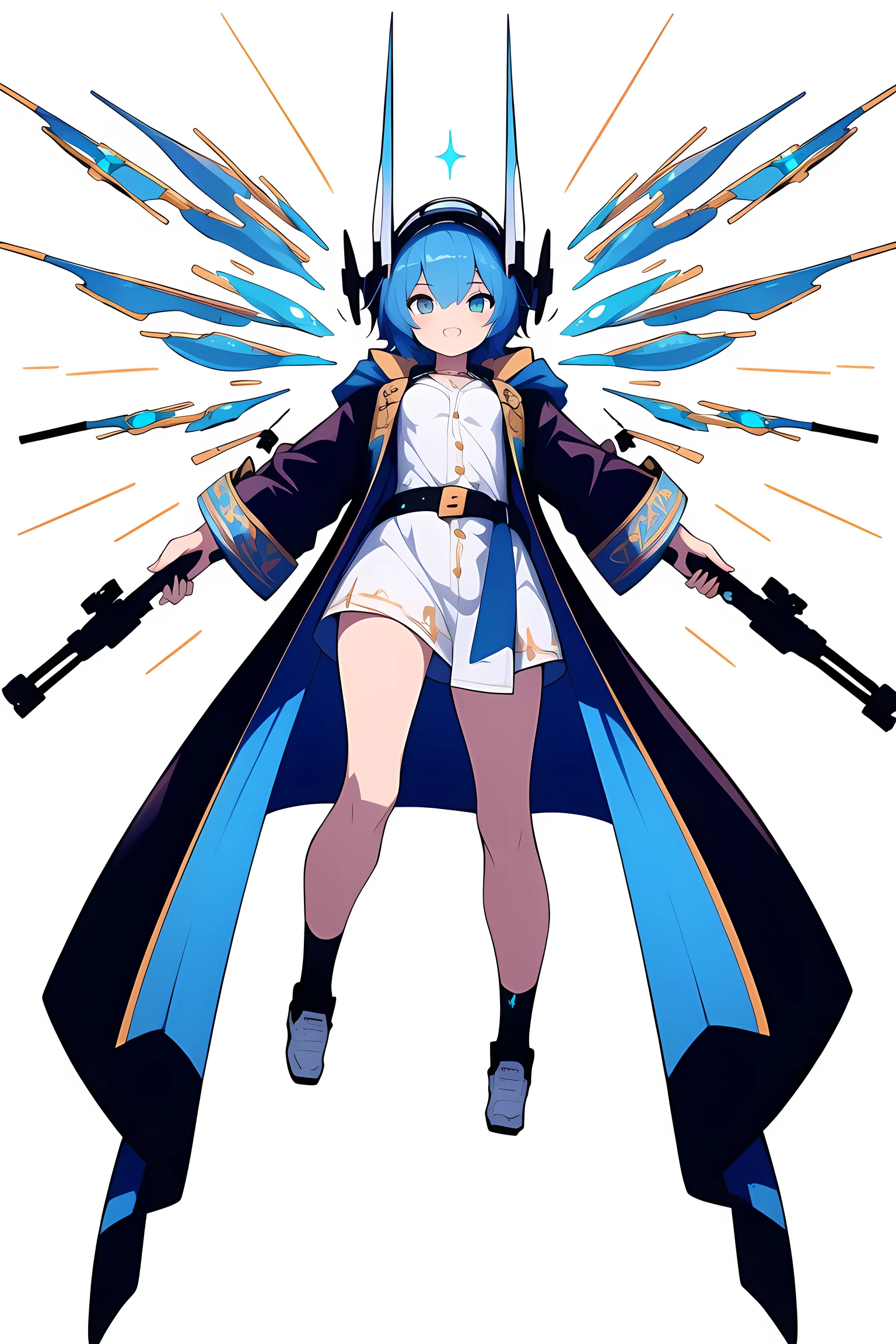 [(NO BACKGROUND:1.5),::5] (WHITE BACKGROUND:1.5), [(ROBE:1.5)::,5] (short:1.5), [(HEADGEAR:1.5)::,5] (weapon:1.5), [(DYNAMIC POSE:1.5),::5] (flying:1.5), (1girl:1.5), full body, looking at viewer, (coat, robe, wizard robe, clothes, shirt, jacket, contemporary, magical, magician, modern, futuristic:1.4), solo, full body, masterpiece, solo, futuristic, beautiful, detailed eyes, detailed face, absurdres, ultra-detail, masterpiece, highres, 4k, high quality, digital art, sparkling eyes, (flying in air, striking pose:1.5), mechanical wings, small breasts