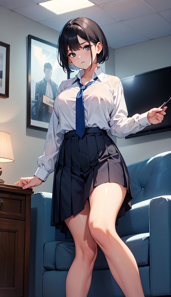 Introvert Big Ass Confident look room nervous Sitting Middle school students uniform 女の子のroom Black Hair Barely