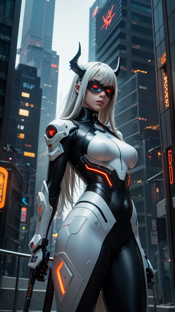 there is a robot with white hair and glasses standing in front of a building, anime mecha aesthetic, ross tran 8 k, anime robotic mixed with organic, advanced digital anime art, detailed digital anime art, badass anime 8 k, best anime 4k konachan wallpaper, digital cyberpunk anime art, guweiz on artstation pixiv