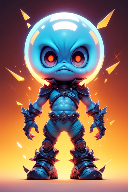 Create a monster image, a small, big-headed, baby monster.. The body is transparent and can be seen through. The image is sharp and detailed., with beautiful colors.. With arms, leg, eyes, mouth, พื้นหลังสีlegว