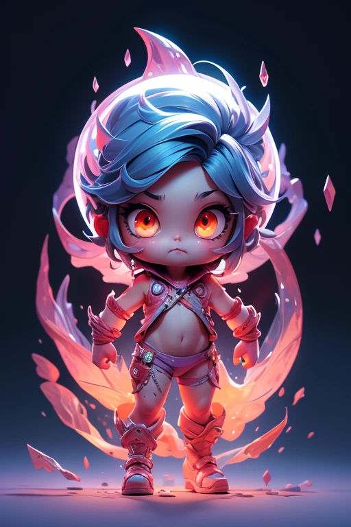Create a monster image, a small, big-headed, baby monster.. The body is transparent and can be seen through. The image is sharp and detailed., with beautiful colors.. With arms, leg, eyes, mouth, พื้นหลังสีlegว