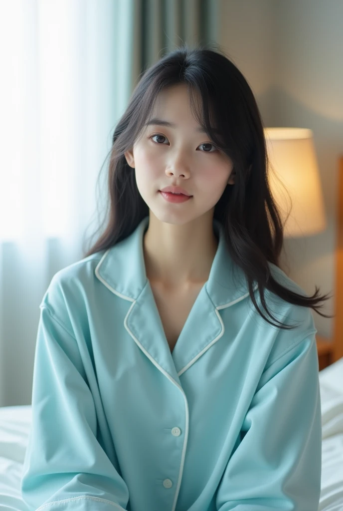 Photo quality,Masterpiece,Realistic,( cute Japanese girl:1.9),(Detailed young face:1.9),(Very embarrassed look:1.9),(Thin legs,whole body:1.9),((Wearing pajamas with legs open:1.9)),(Sitting with inner thighs exposed),((Disheveled Hair:1.9)),((Inner thigh visible:1.9)),((Droopy eyes:1.9)),((Body type of a 14 year old Tits:1.9)),(Straight Hair:1.9),((Skinny Legs)),Very pale skin,Show your forehead,Detailed body,Detailed hands,No makeup