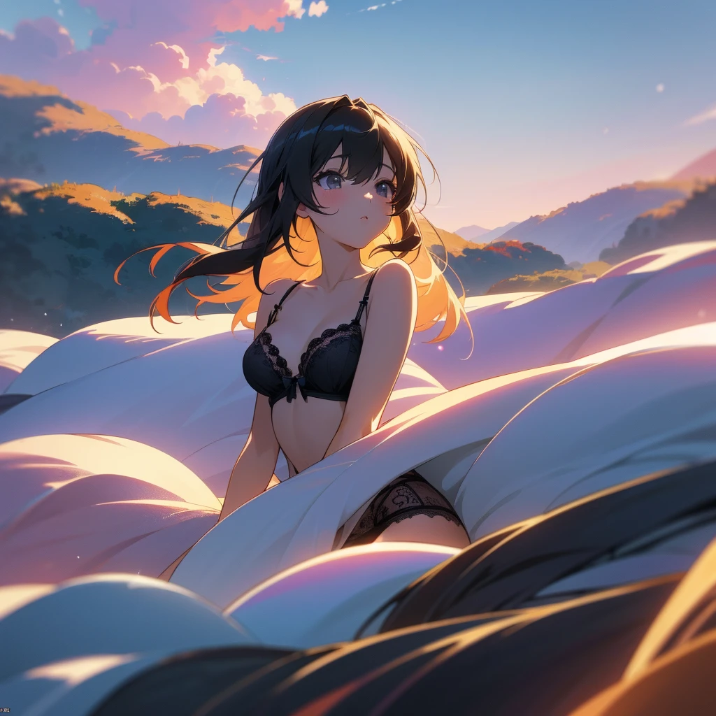 Anime Girls, Anime Style 4 k, Digital anime illustration, digital anime art, Anime Style. 8k, Anime Moe Art Style, anime art wallpaper 4k, anime art wallpaper 4k, Anime Style illustration, Smooth anime CG art, detailed digital anime art, Anime Art Wallpapers 8K, Realistic Anime 3D Style、One girl, lingerie、Black underwear