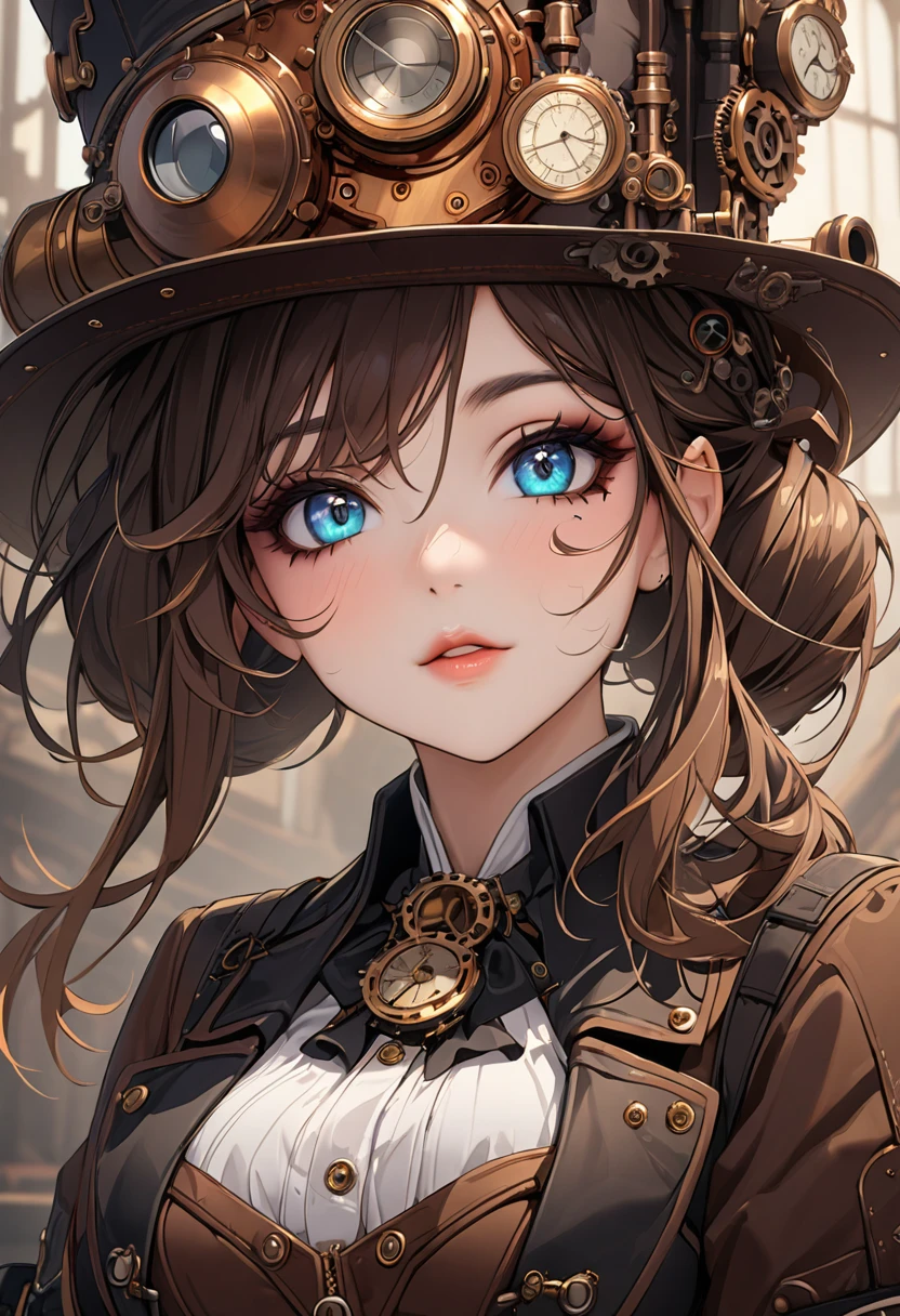 8K,high res,Skin details, Beautiful facial features, Exquisite makeup, Exquisite eyes,((steampunk))