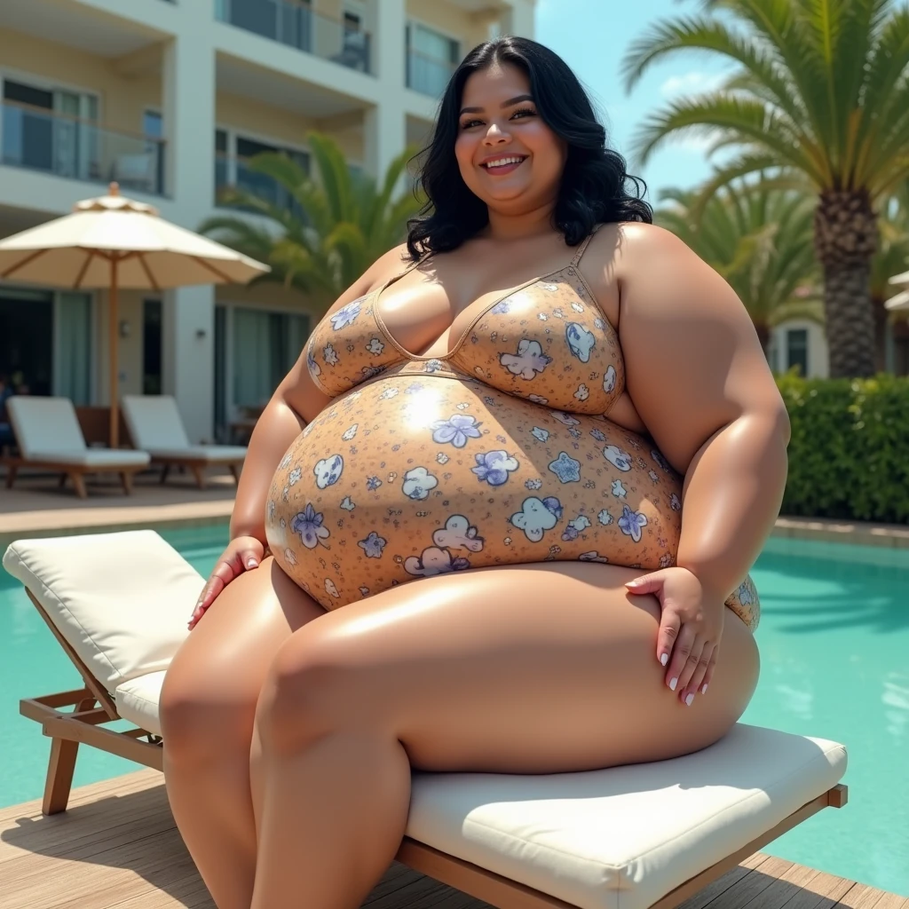 Very fat Latina with enormous fat belly with fat thighs in tight clothes oiled up with oiled up belly getting fatter chugging gallons of soda and bloating so much her belly looks likegiant