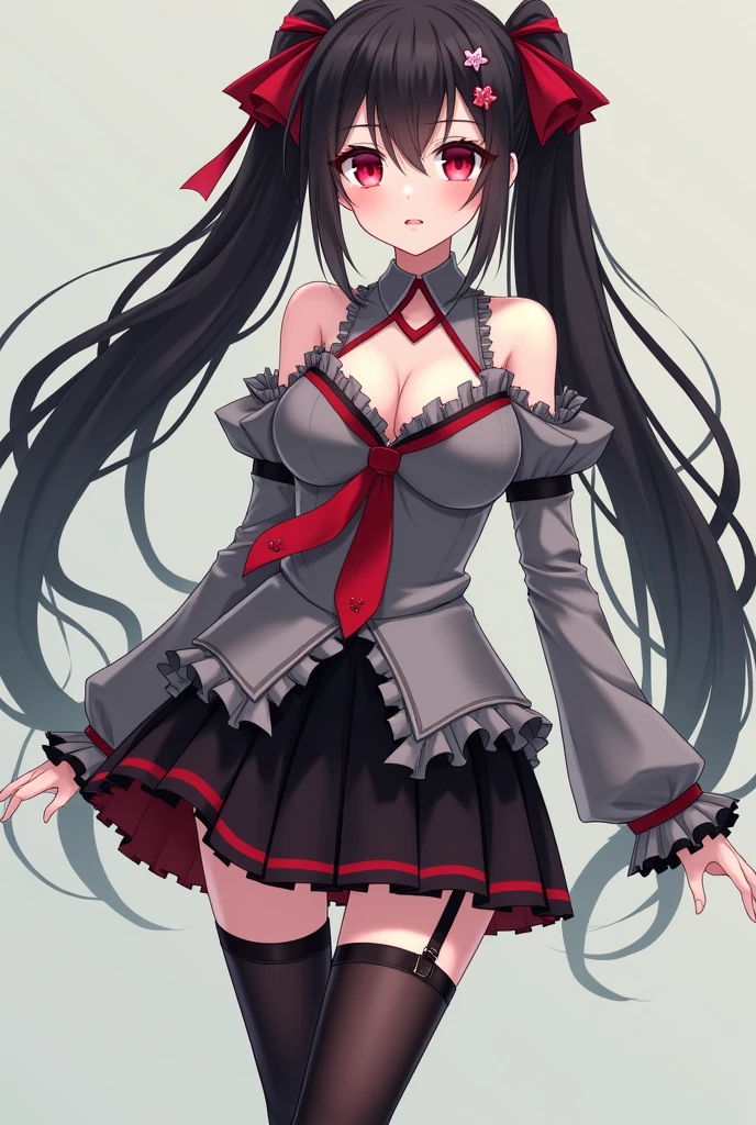 A woman with big ,ahegao,Black long hair,twintails,Exquisite,(((transparent))),Red ribbon,sleeveless,Loose collar,Protruding lower chest,Slim waist,pubic,blush,on the street,