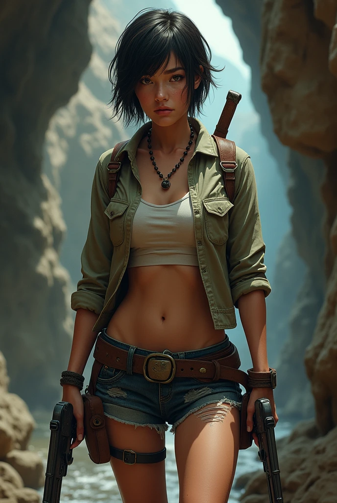 ((ultra detailed, masterpiece, absurdres))
AvKiri, 1girl, deep blue skin, yellow eyes, black hair, short hair, portrait, huge round breasts, in the forest, army, wearing adventurer suit, camoflage, exploration, crop top, bra, massive breasts, military material, showing her ass, luminous, highly detailed face, light reflections on her face, bright eyes, big ass