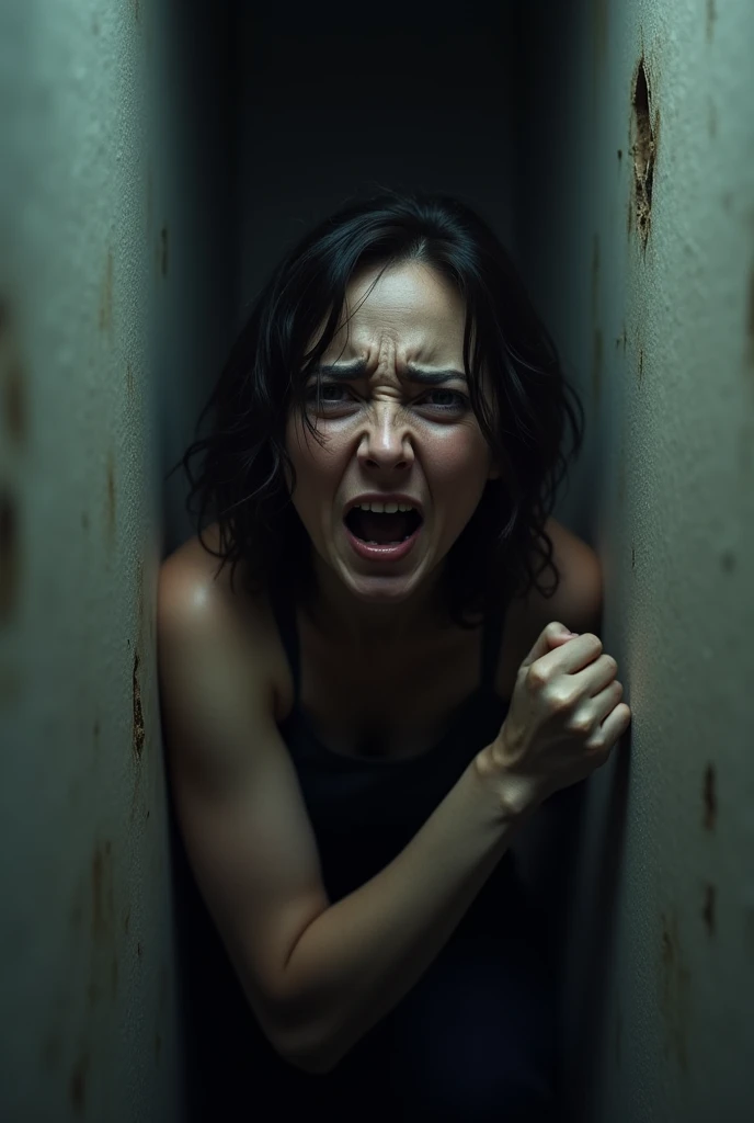 electric chair short cut black hair hopeless athlete female crying screaming wide spread her thighs sports bra white kneesocks