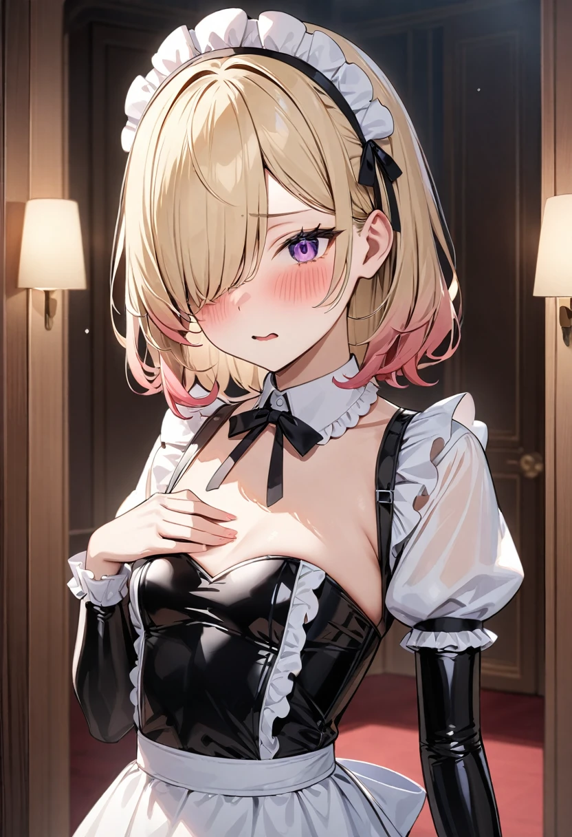Marin Kitagawa,Maid, latex clothes, A beautiful smile, teasing,smug,((back)),