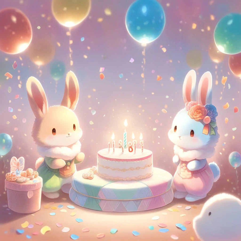 cuteAn illustration,Rabbitの幼稚園,Rabbitの親子:animal:cute:approach:Comfortable and warm:looks happy,An illustration,pop,colorfulに,color,,Lamp light,Rabbitの親子:Dreaming happily,The room is warm and full of happiness..,,colorful,Fancy,Fantasy,patchwork:quilt,detailed explanation,fluffy,Randolph Caldecott Style,Rabbit,最高にcuteRabbit,fluffyRabbit,birthday,birthdayケーキ,Sparkling,Magical Effects,Magic Light,Magical Effects,Dream world,Wall Decor,celebration,Confetti,