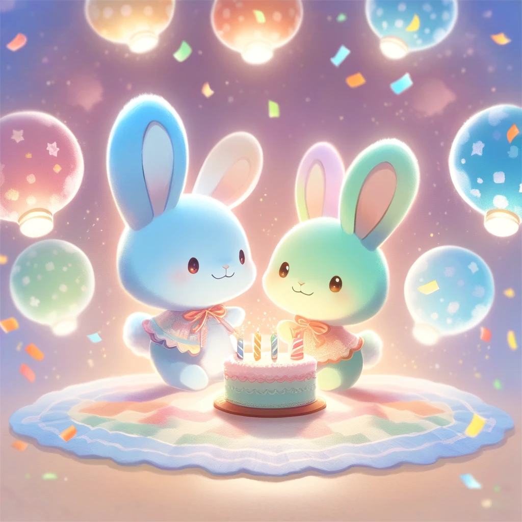 cuteAn illustration,Rabbitの幼稚園,Rabbitの親子:animal:cute:approach:Comfortable and warm:looks happy,An illustration,pop,colorfulに,color,,Lamp light,Rabbitの親子:Dreaming happily,The room is warm and full of happiness..,,colorful,Fancy,Fantasy,patchwork:quilt,detailed explanation,fluffy,Randolph Caldecott Style,Rabbit,最高にcuteRabbit,fluffyRabbit,birthday,birthdayケーキ,Sparkling,Magical Effects,Magic Light,Magical Effects,Dream world,Wall Decor,celebration,Confetti,