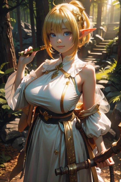 (8k, RAW Photos, Highest quality, masterpiece:1.2), Bianca, dq5, Long Hair, Blonde, Single Blade, Hair that falls over the shoulders, blue eyes, jewelry, Earrings, choker, Cape, bracelet,((White panties))