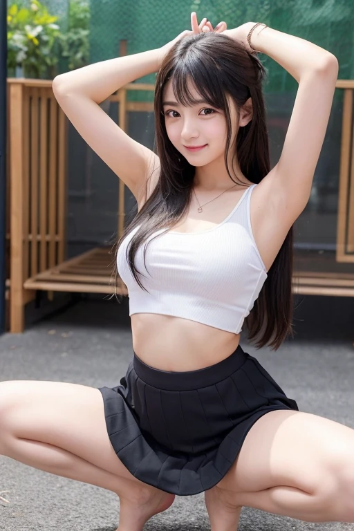 nsfw,Bold Pose、Lift up the skirt、Flip up the skirt、showing panties、Show your underwear、Show me your panties here、Panties are clearly visible、8K、Detailed Description、Very high definition、Realistic、reality的、Real、live-action、reality、High resolution、Nogizaka46、japanese idol,beautiful girl、21 years old、White tight tank top、Knee-up-top angle of view、Mouth closed、Lacrosse court、sunny、Strong winds、Straight Long Hair、Headband、Very black hair、Pastel yellow flared mini skirt、Her skirt is flipped up、Hair blowing in the wind、pretty girl、Beauty、Large Breasts、Glowing Skin、Glowing Skin、Shiny Hair、Very white skin、Heavy makeup、Embarrassed、Embarrassed look、Slit eyes、Big Eyes、Double eyelids、Don't show your teeth、clear、showing panties