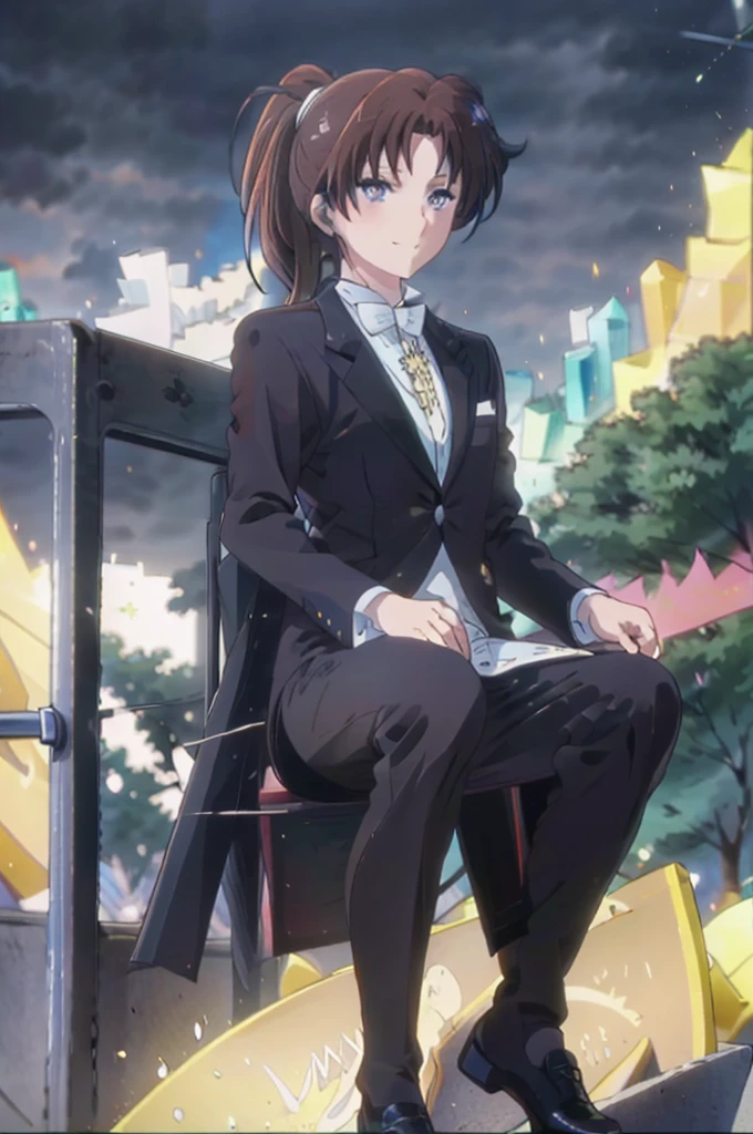 (Highest quality，masterpiece)，One girl, smile, ponytail,Natsuki Nakagawa，tuxedo，alone