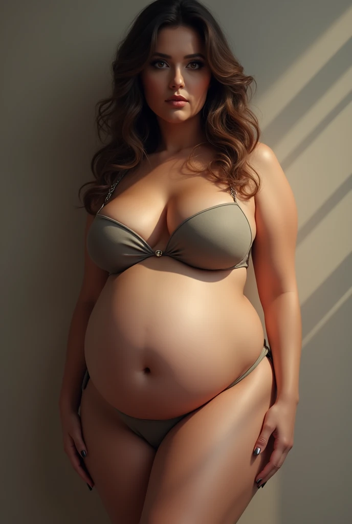 A woman, with big breasts on her chest