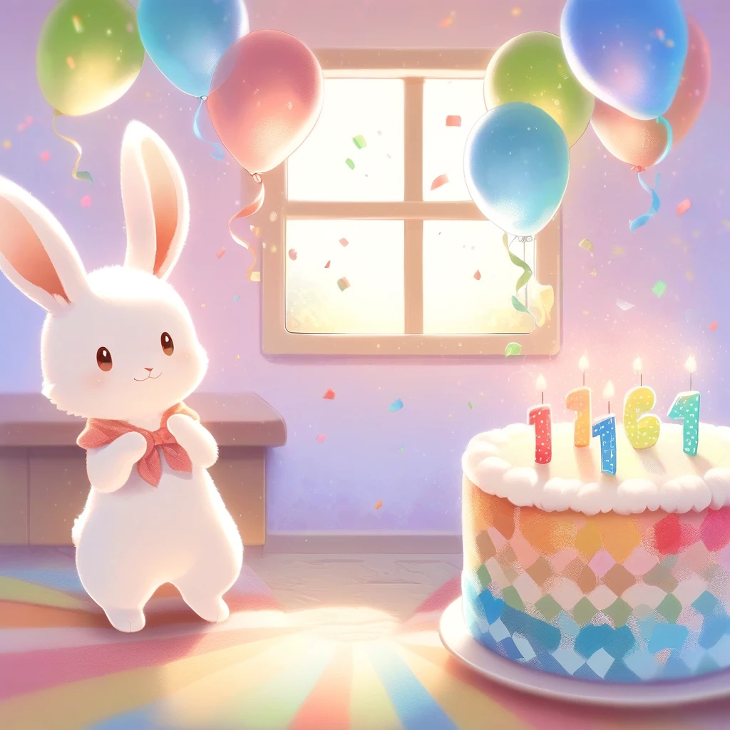 cuteAn illustration,Rabbitの幼稚園,Rabbitの親子:animal:cute:approach:Comfortable and warm:looks happy,An illustration,pop,colorfulに,color,,Lamp light,Rabbitの親子:Dreaming happily,The room is warm and full of happiness..,,colorful,Fancy,Fantasy,patchwork:quilt,detailed explanation,fluffy,Randolph Caldecott Style,Rabbit,最高にcuteRabbit,fluffyRabbit,birthday,birthdayケーキ,Sparkling,Magical Effects,Magic Light,Magical Effects,Dream world,Wall Decor,celebration,Confetti,