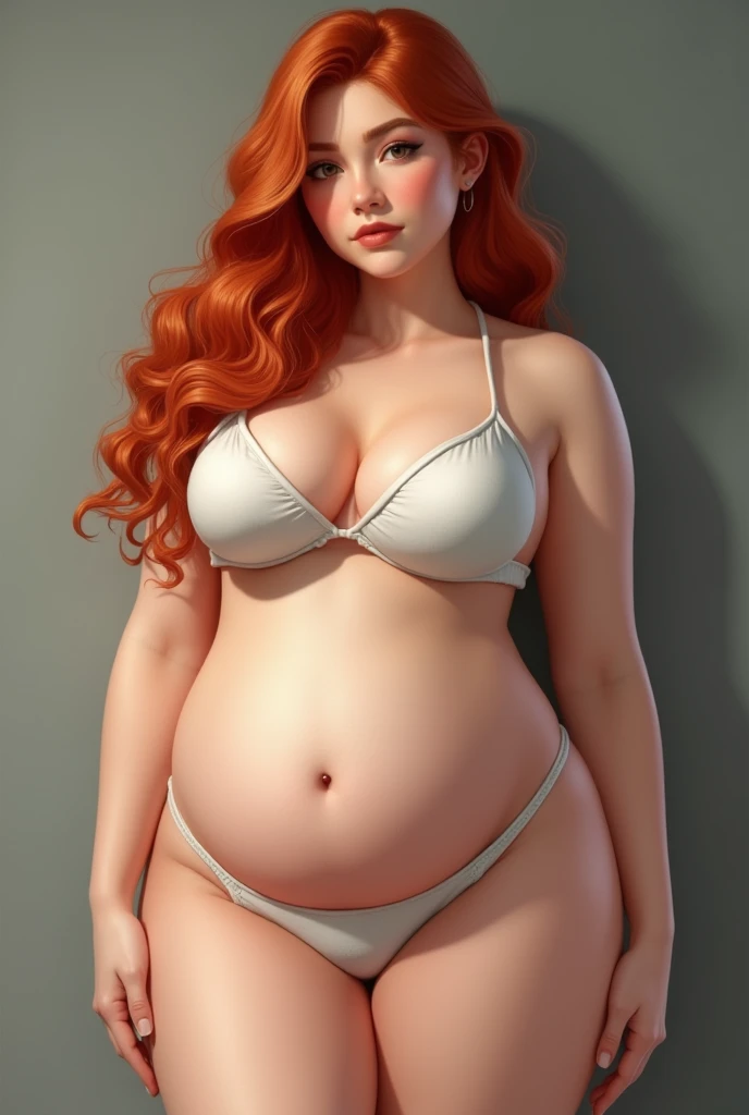 Busty, big-assed, short, natural redhead woman standing 

