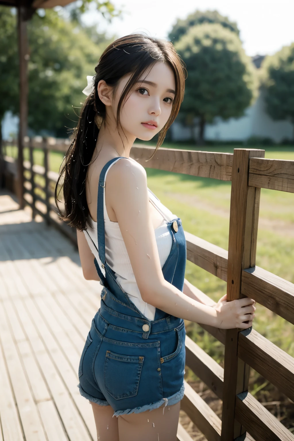 mix4, 20d, Solo, long_hair, Nanase Nishino, Haruka Kaki, Park, Bench, Seated, (8K, RAW photography, best quality, masterpiece:1.2), (Realistic, Photorealistic: 1.37), Professional Lighting, Photon mapping, Radiosity, Physically Based Rendering