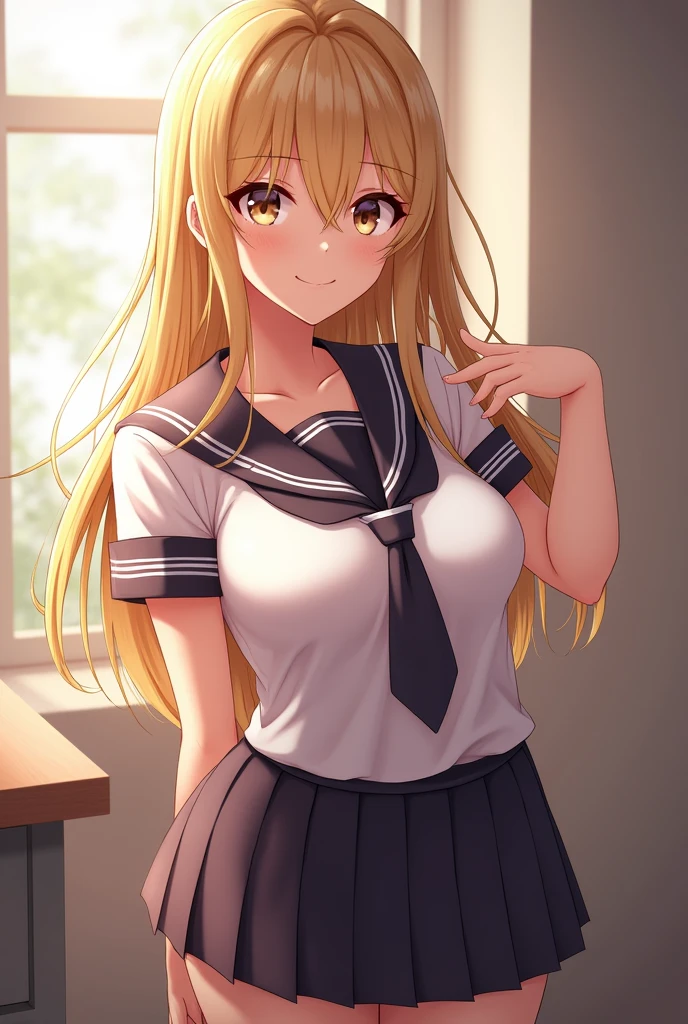 ((table top, highest quality, High resolution, nffsw, perfect pixel, 4K, nffsw, nffsw))), 1 woman, single, one person, beautiful woman,whole body, ((long hair, ponytail,bangs, blonde)), ((purple eyes, beautiful eyelashes, realistic eyes)), ((detailed face, blush:1.2)), ((smooth texture:0.75, realistic texture:0.65, realistic:1.1, Anime CG style)), medium breasts, perfect body, Very embarrassing panic smile,Shirts with short sleeve collar,pleated skirt,rolling up one&#39;s own clothes,Full-fledged nipples,spread legs,Pissing,Fully exposed hairy genitals,sperm,sperm性器へ中出し,spermから大量に溢れるsperm,daytime,In town,outdoor