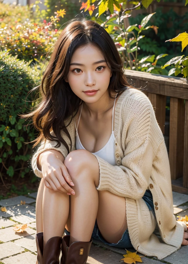 (Only one person), Pure Japanese sports girl, wearing loose tracksuits, no makeup and lips, thick eyebrows, natural hair styles, sweet smile, sitting, spread wide legs, soft sunlight, summer atmosphere, sexual attractive, secret temptation, professional photography, 