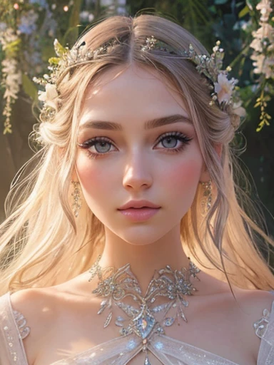 A beautiful girl, extremely detailed eyes and face, long eyelashes, intricate details, delicate features, soft skin, ethereal, magical transformation, glowing aura, shimmering energy, flowing dress, fantastical scenery, lush flora, ethereal lighting, fantasy, mystical, dreamlike, masterpiece, 8k, high quality, hyper detailed, photorealistic