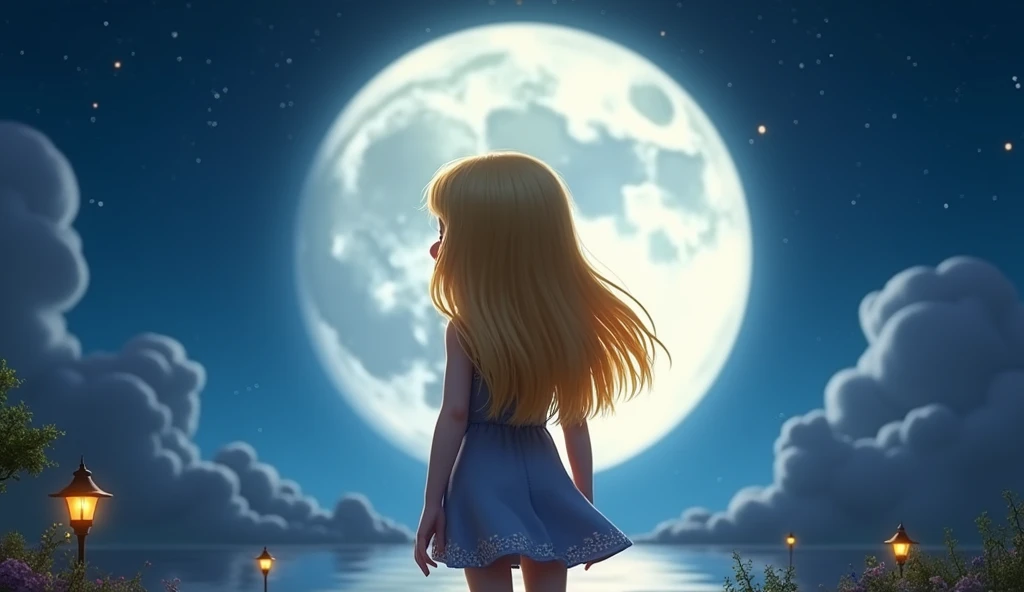 Girl lookin to the moon, ((made of noodles))