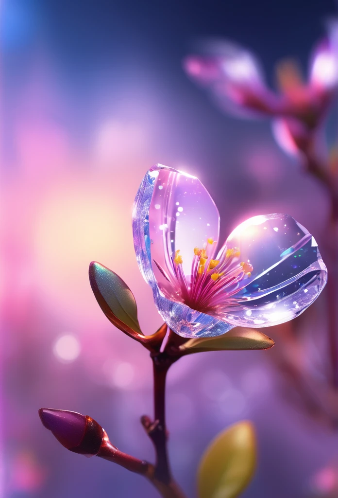 crystal spring blossom,
fantasy, galaxy, transparent, 
shimmering, sparkling, splendid, colorful, 
magical photography, dramatic lighting, photo realism, ultra-detailed, 4k, Depth of field, High-resolution