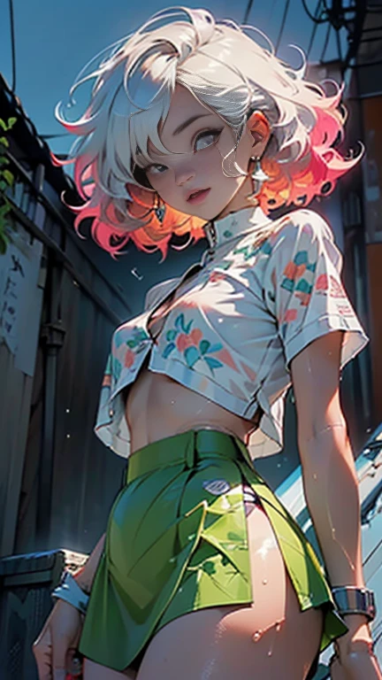 youtuber girl,(((1 girl))),((extremely cute and beautiful Unripe curly-haired girl)),

(short breasts:1.4),big-ass,(((Unripe curly hair:1.35,very curly hair,colored inner hair,ear breathing,shorth hair))),(((Unripe_eyeballs:1.3))),intricate eyeballs,beautiful detailed eyeballs,symmetrical eyeballs,big eyeballs:1.3,((fatter)),(((shining skin:1.5,shining skin: 1.5,skin tanned,shining skin,very shining skin,shinny body,plastic glitter skin,exaggerated shining skin,brightened skin,wet legs))),body detailed,(face detailed),

cute,slutty,seducer,erotic,(((NSFW))),

zetai ryouiki,revealing clothing,show the skin,((rave mini skirt,visible thong straps,loose white blouse with anime art print)),((wetclothes,complex outfit,complex clothing)),

(dynamic pose:1.0),embarrased,(centred,scale to fit dimensions,rule of thirds),

cyberpunk city by the sea at night, with bright neon signs and dark clouds and storm puddles, Scenario:1.25,

Artistic photography,(Photograph taken by SLDR),high resolution, sharp focus, (ultra detaild, extremely detaild), (photorealistic art:1.37),(extremely detaild CG unity 8k wallpaper),((tema de fundo synthwave)),(((swirly vibrant colors))),(intricate background),(work of art),(best qualityer),