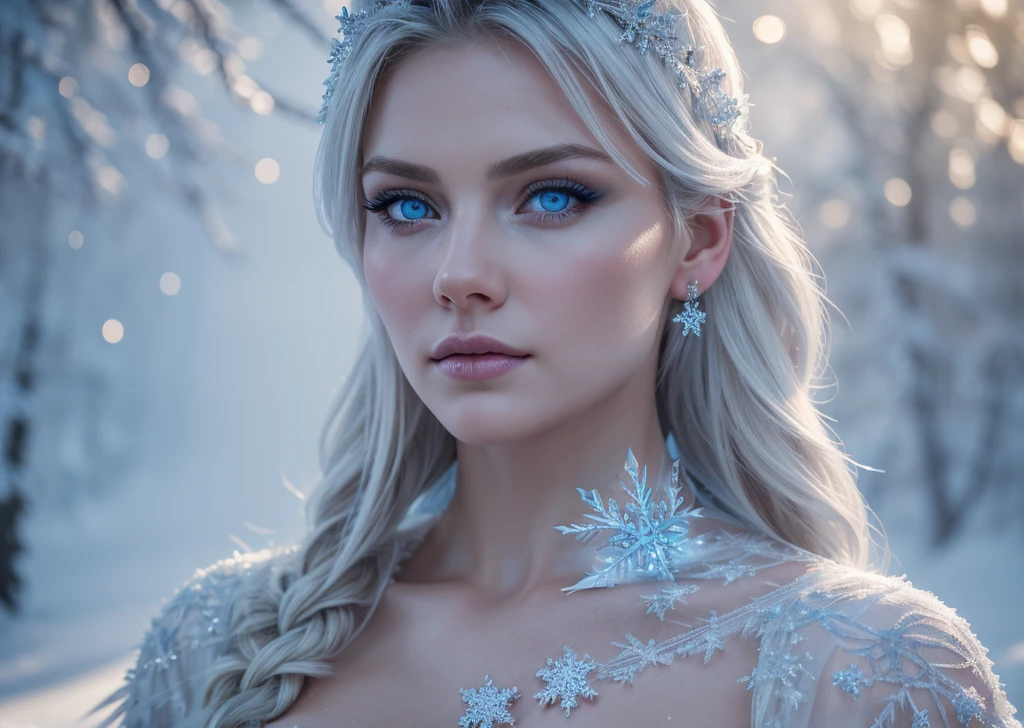 avantgarde fashion shot of an incredibly adorable ice queen playing with shimmering fairy magic, cute eyes looking at camera!!!,The primary focus of the composition should be the seamless fusion of the grey hair, grey eyes, and roots, with magical pixie lights, intricately detailed elven clothing, filigree, flowers, vibrant, ornate, sharp focus, inkflow, oil splash, TINY water drops, inksplash, paintsplash, running paint, running ink, incredible depth, intricate details, cinematic, dramatic lighting, beautiful light and shadows, clear contrast, intricate, hyperdetailed, meticulously detailed, a masterpiece, whimsical fantasy" HDR. UHD. -style raw --ar 5:6 --s 750