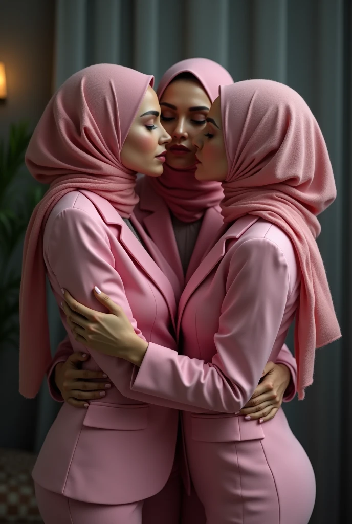 AnalogRedmAF Polaroid, late 1990s polaroid, two lesbian iraqi women, Wearing tight Satin hijab tucked into satin tight tracksuit, Kissing each other