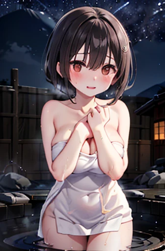 Big girl bathing naked, short-hair, embarrassed from, perspiring, hot onsen, nsfw