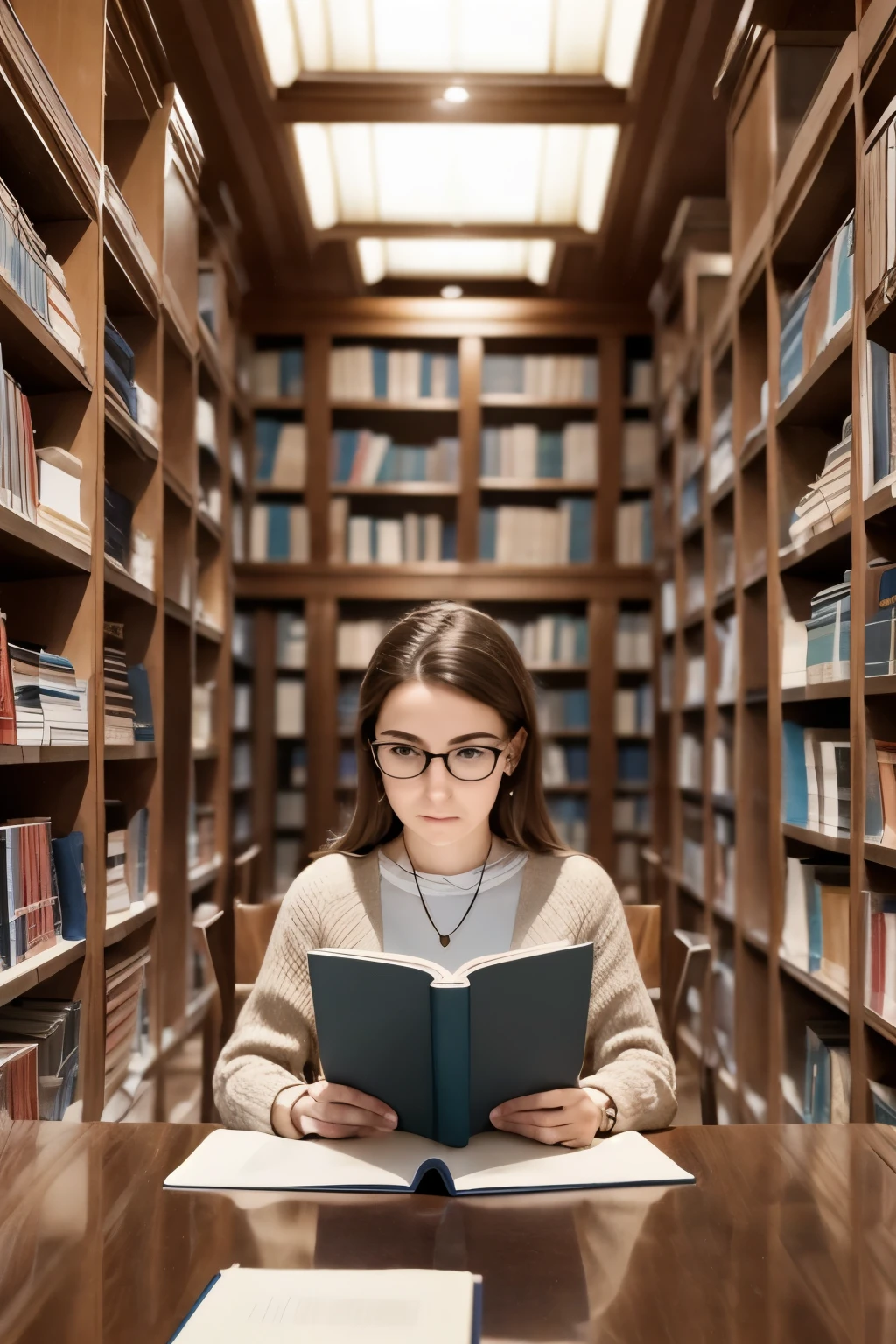 person focuses on study in a bibliotheque