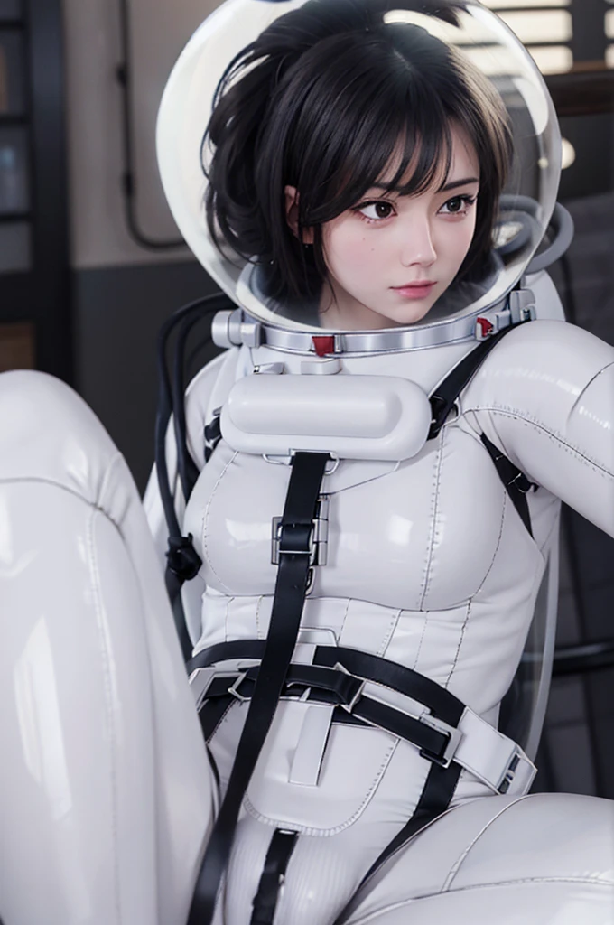 (spacesuit:1.15), white cargo pants, astronaut)bubble helmet, space helmet masturbation, fingering, female_masturbation, grabbing_own_tits, mature_woman, lushing, , looking at the audience, lying , indoors, in bed, bed, masterpiece, best quality, 1girl, solo, red eyes, , {{{messy hair:1.6}}}, bangs, white hair, spread legs, sitting, , short hair, ,(heart sayings:1.2), ,masterpiece, best quality, highres, soft lighting, best quality, hyper detailed medium breasts, mature_women, mature_female, 1girl, toned, sweater, black hair, bubble helmet, space helmet