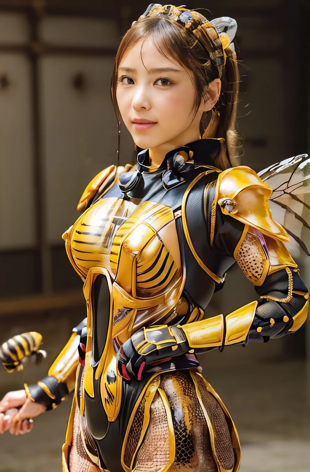 (High resolution,masterpiece,highest quality,Very detailed CG, anime, official art:1.4), realistic, photograph, amazing detail, all complicated, luster and luster,great many layers, 8k wallpaper, 3D, sketch, cute, figure,( alone:1.4), perfect female proportions,villain's daughter, (Fusion of dark brown cockroach and lady:1.4), (brown cockroach form lady:1.2), (brown cockroach woman:1.2), (Fusion:1.2), (alone:1.4), (evil smile:1.2), muscular, abs, (Cockroach brown exoskeleton bio insect suit:1.4), (Cockroach brown exoskeleton bio insect armor:1.2), (brown transparent cockroach feathers:1.4), (brown cockroach antenna:1.3),