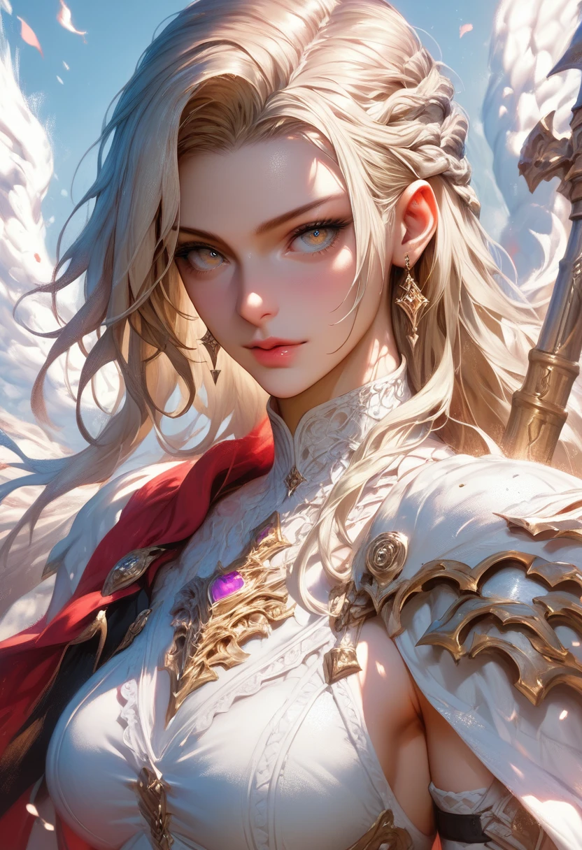 Art background art germ. High detail,in a panoramic view,1girll,Busty woman,Busty woman,Beautiful young woman with white concept dress with white high slit dress,cloaks,hooding,on a white horse,(Templar style),Red Cross tattoo,White princess hair,Sculptural body,Perfect blue and beautiful eyes,Glowing painting,Super sharp,realisticlying,32K,IG model | Art germ, Extremely detailed Artgerm, Art germ. anime illustration, Art germ. High detail, Art germ on ArtStation Pixiv, Fanart Meilleure ArtStation, Detailed digital anime art, Smooth anime CG art, Deviantart ArtStation CGSCOSIETY, 8K high quality detailed art