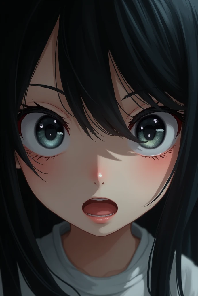 Masterpiece、top-quality、girl1、ultra-detailliert A dark-haired、Hair between the eyes Black eyes ahe face、Acme face、put out the tongue、droolng、dripping saliva SEX、Faces close、Facial Close-up PILLOWS、bedsheet