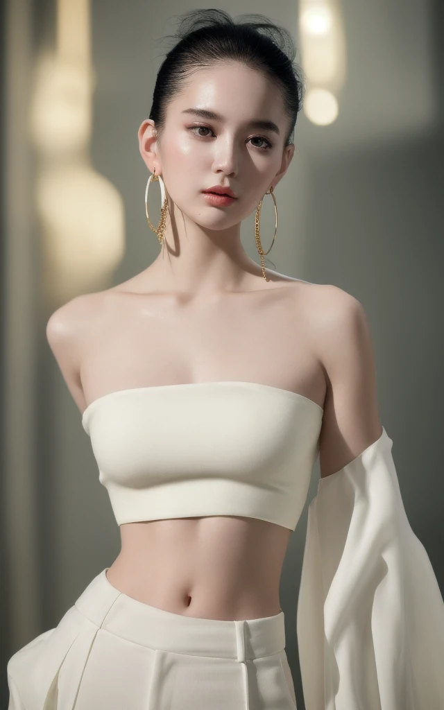20 year old woman, blonde, (high top fade: 1.3), naked, full body, dark theme, calm tone, calm color, high contrast, (natural skin texture, hyperrealism, soft light, sharp)