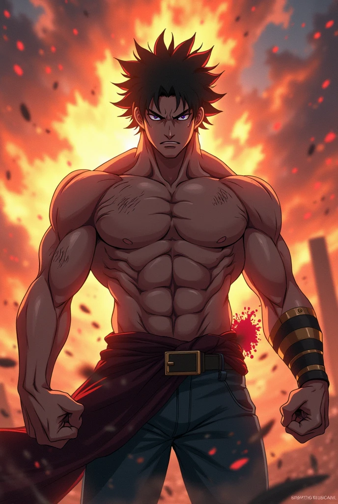 Create anime character man fighting tired beaten 