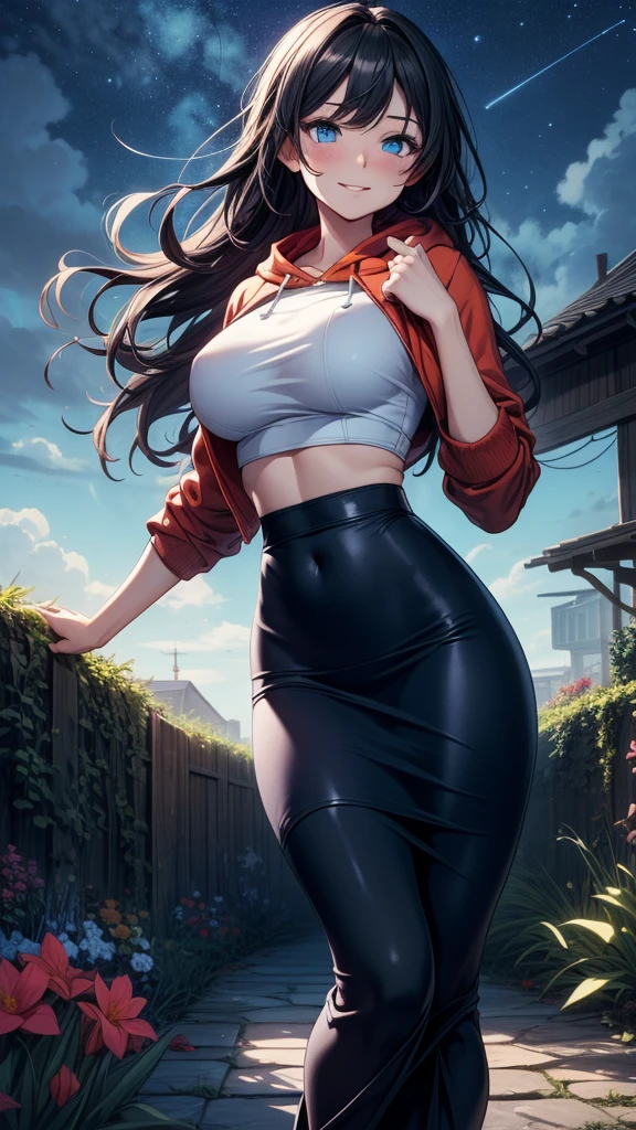 One girl, short t-shirt, skirt, leggings, eyes blue, big ass, perfect breast, slim, cute, sexy, very detailed, exquisite lighting and composition, , 8k, sharp, highly detailed, high resolution, looking back