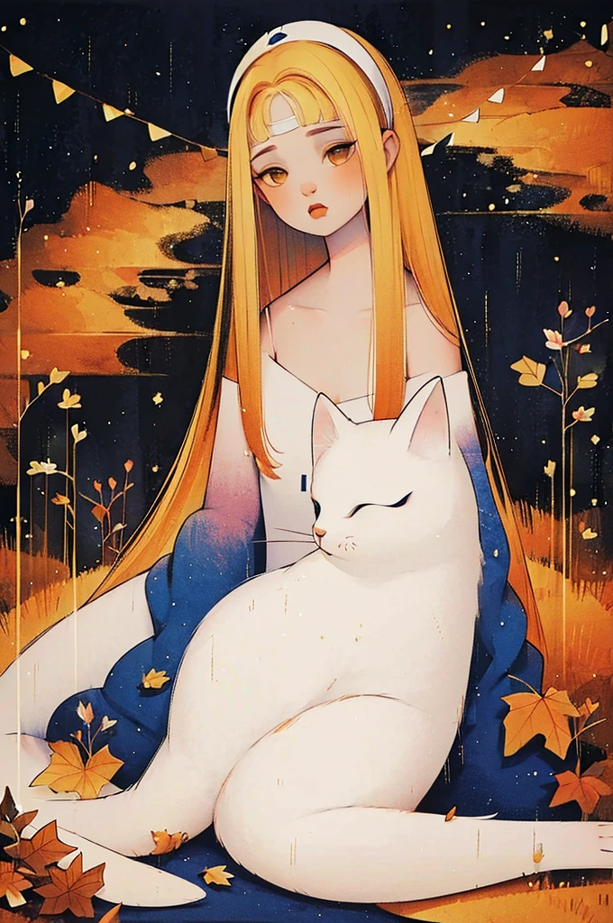 Drawing of a white-haired naked woman sitting on a rock., feature, feature from the witch, Clear and crisp RPG visuals, feature holding a cat, mother of witchs, beautiful character drawings, witch)), Video game character art, Portrait of Thancred, Amazing character art, Artwork in the style of gouache, Beautiful villain