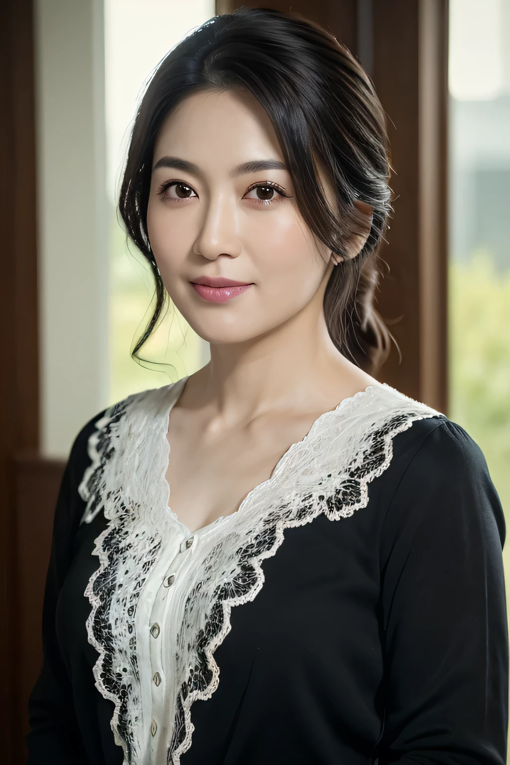 A close up of a woman in a black shirt posing for a picture - SeaArt AI