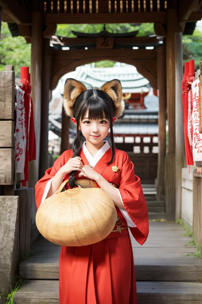 Furry Woman、Fox Woman、shout、night、Japan Road、shrine、Low - Angle、Dynamic composition、Background blur