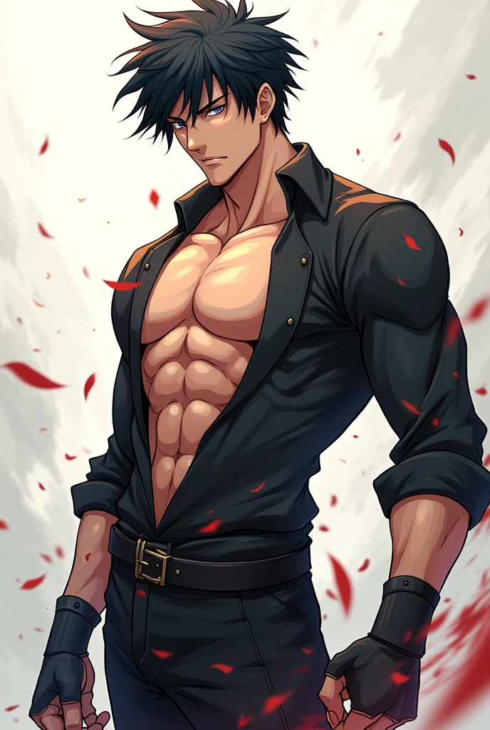 masculine man, Cao Cao , hairless, Unclothed, showing the dick, bonitas, big dick, muscular , with full black suit and open black overcoat , short black hair slicked back and black eyes , black belt and black gloves ,苗条 , little black beard ,24 years old