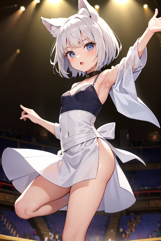 white hair, short hair, glay eyes,, large breasts,, Live Stage, solo nsfw