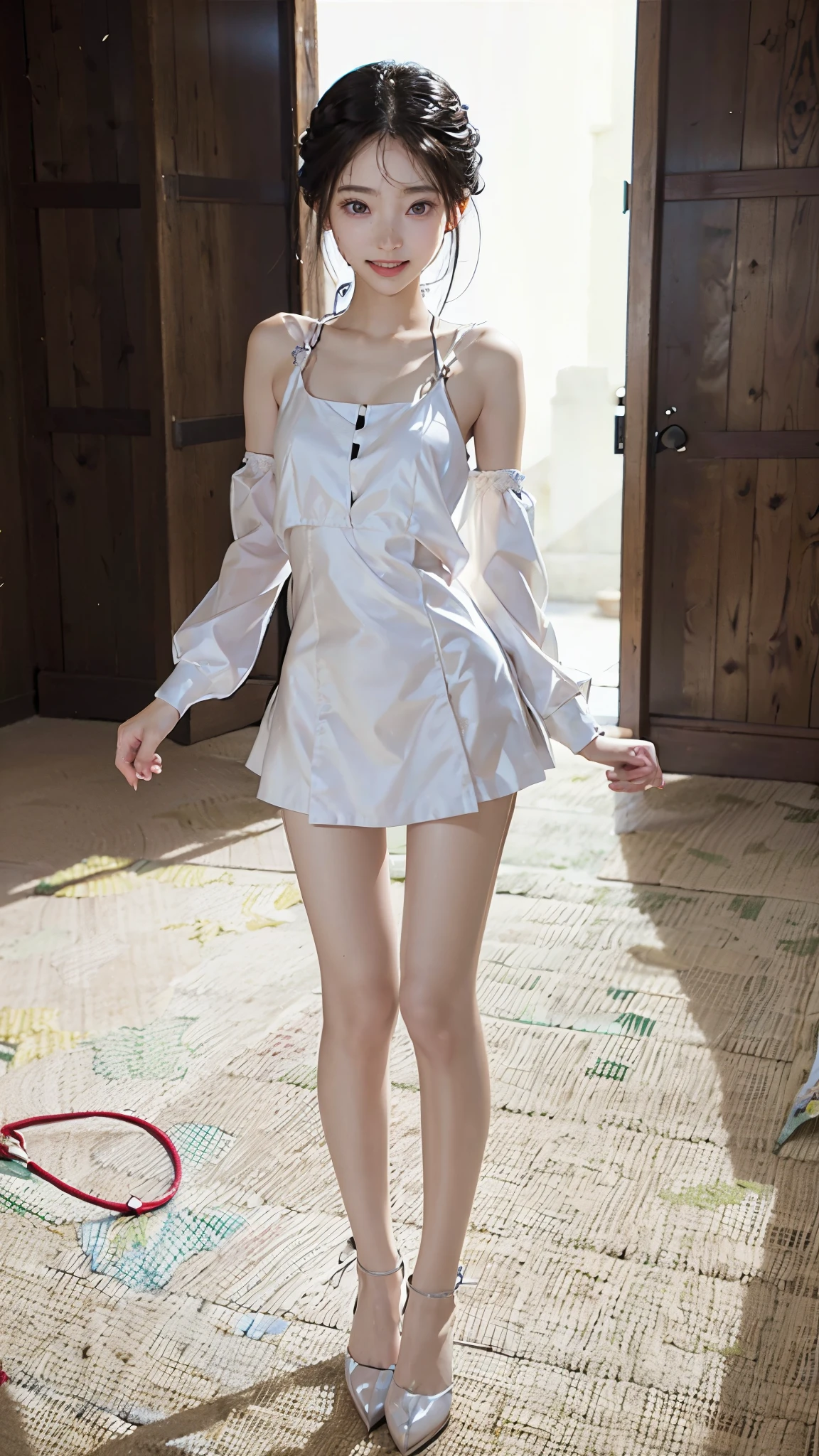Skinny Japanese woman, 30th generation, One Girl,
(Wearing a sleeveless glittery evening dress:1.2),
((short, See-through skirt, She spreads her legs and touches her panties:1.5)),
(RAW Photos, highest quality), (Realistic, photo-Realistic:1.4), masterpiece, Very delicate and beautiful, Very detailed, 2k wallpaper, wonderful, In detail, Very detailedな, High resolution, Soft Light, Beautiful detailed girl, Very detailed eyes and face, Beautiful and detailed nose, Beautiful details,Cinema Lighting,((City lights at night)),Perfect Anatomy,smile,
Narrow shoulders, Beautiful clavicle, thin arms, length, Thin legs, Small Ass, No bra,
Slim figure, The beauty of slim abs :1.2, thin waist :1.2, thin thighs :1.2,
Very fine eye, Long, narrow eyes, Brown eyes, double eyelid, Extremely fine eyebrows, thin, Long eyelashes, Watery eye,
Ultra-detailed lips, Plump and moisturized lips, Glossy pink lips, Blushed, ((White beautiful teeth)),
Beautiful actress'Fatigue Make-up, Brightly colored moisturizing lipstick,
Dark brown hair, Delicate and soft hair, Hair blowing in the wind,
(Put your hair up, Medium Short Hair, ponytail:1.2),
Layered Cut, (Blunt bangs:1.2),
可愛いsmile, Please open your mouth a little, Dreamy look, ((Staring at the viewer)),
(((Photorealism))),((The body is facing the viewer)),
Dynamic Lighting,
Beautiful fashion accessories(((High detail,High detail,masterpiece,Simple and elegant ornaments,necklace,bracelet, ring, Earrings,))),
((Lift your face a little)),
((Squint your eyes)),
((Pursing your lips:1.2)),
((Blushing)),
((The cleavage is fluffy)),
((Flat Chest)),