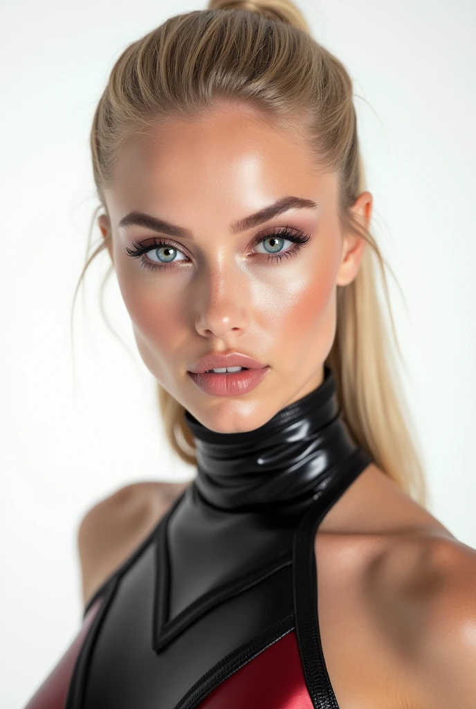 woman pretty, blonde, slicked back with bunhair, blonde hair , big breast, sexy, pale skin , eyeliner ,white skin,foxy eyeliner , makeup ,pale woman painting, beautiful light deep focus, elegant, digital painting, smooth, dramatic lighting , 8k, art , black background,black background, black wallpaper